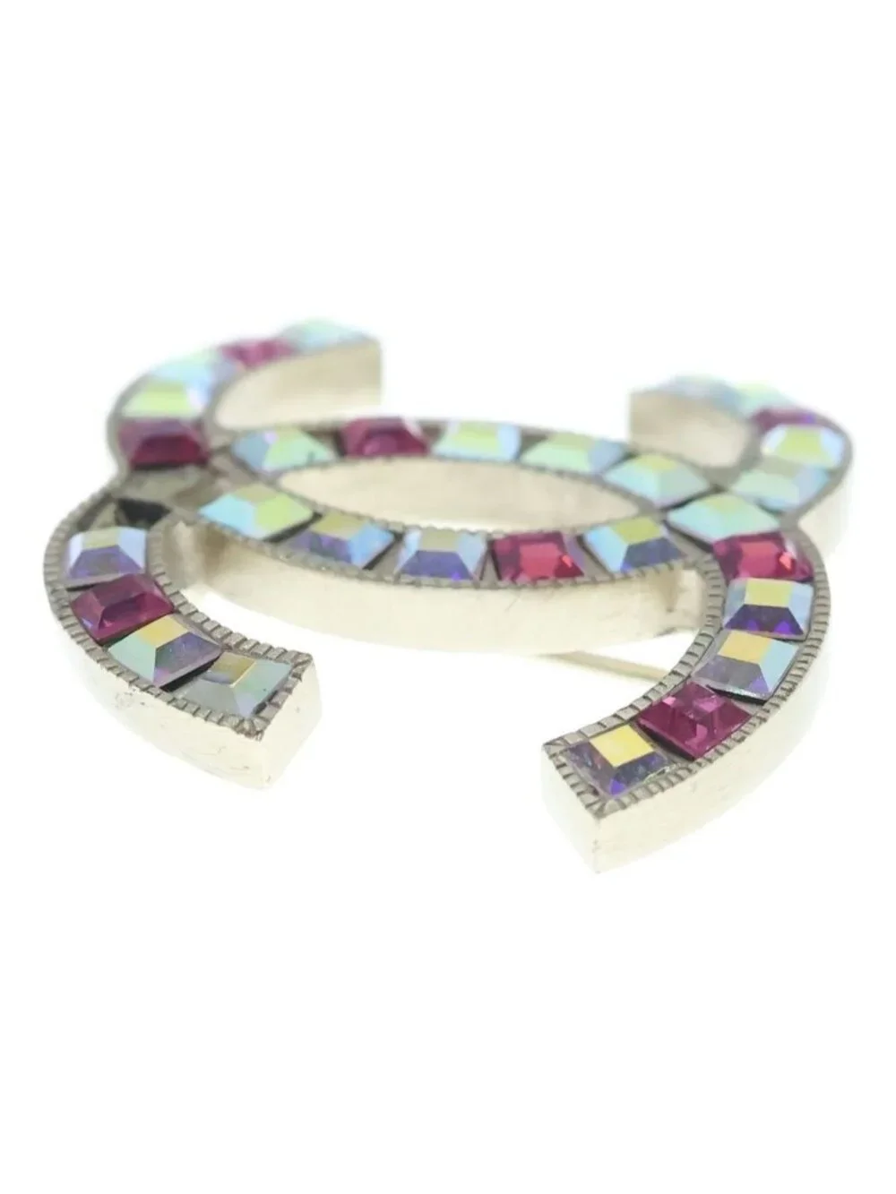 Chanel CC Logo Brooch Pin Badge Rhinestone Pink Gold 05P